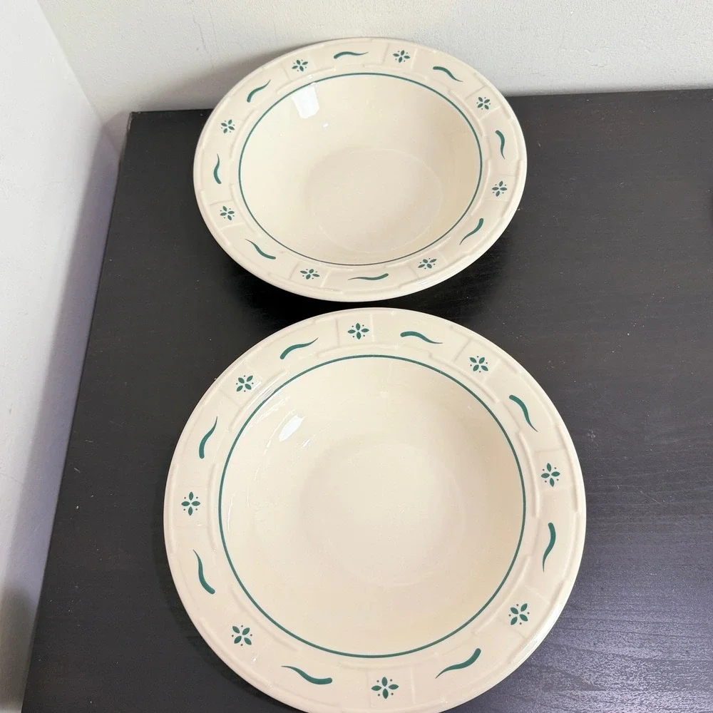 Longaberger Woven Traditions Heritage Green Pasta Soup Bowls Set of 2 9.75
